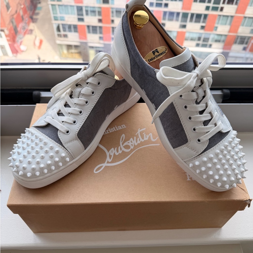 Christian Louboutin Spiked Gray and White Sneakers